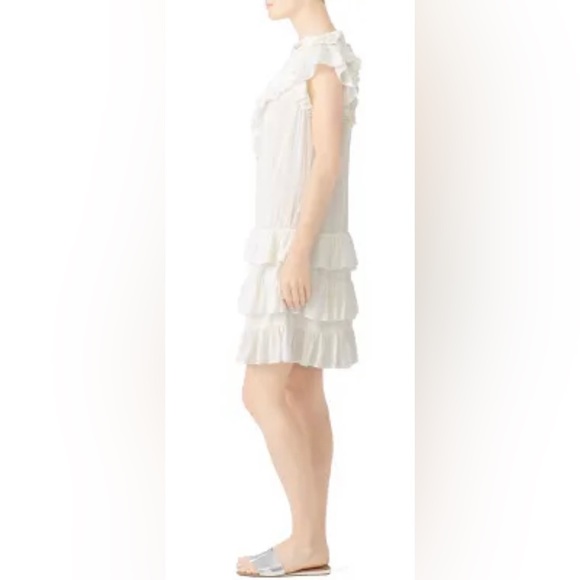 La Vie Rebecca Taylor Off White White Drapey Textured Check Dress w Ruffle Skirt - Picture 5 of 9